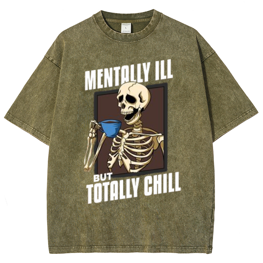 Totally Chill Unisex Oversized Print Vintage Wash Denim T-Shirt-Print-cool