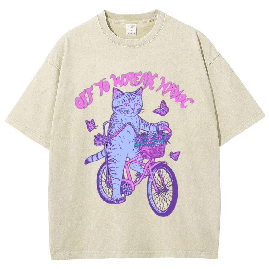 Off To Wreak Havoc Unisex Oversized Print Vintage Wash Denim T-Shirt