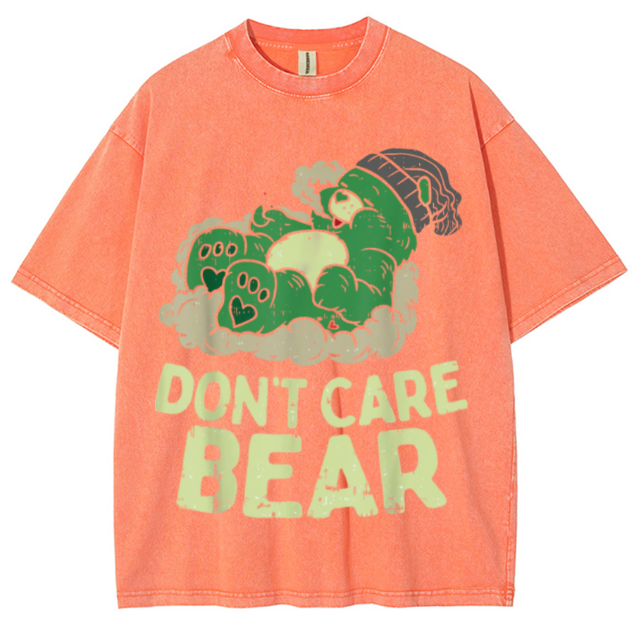 Bear Smoking Unisex Printed Retro Washed Short Sleeved T-Shirt-Print-cool