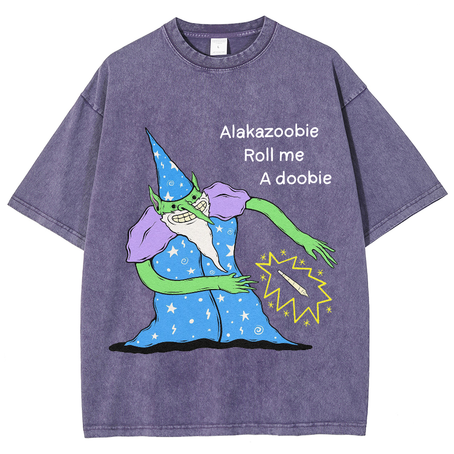 Roll Me Unisex Oversized Print Vintage Wash Denim T-Shirt