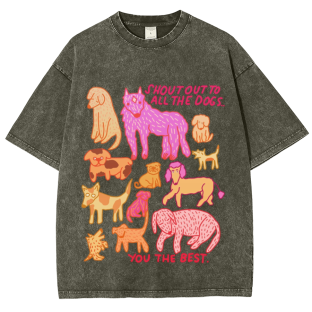 Shout Out To All The Dogs Unisex Oversized Print Vintage Wash Denim T-Shirt