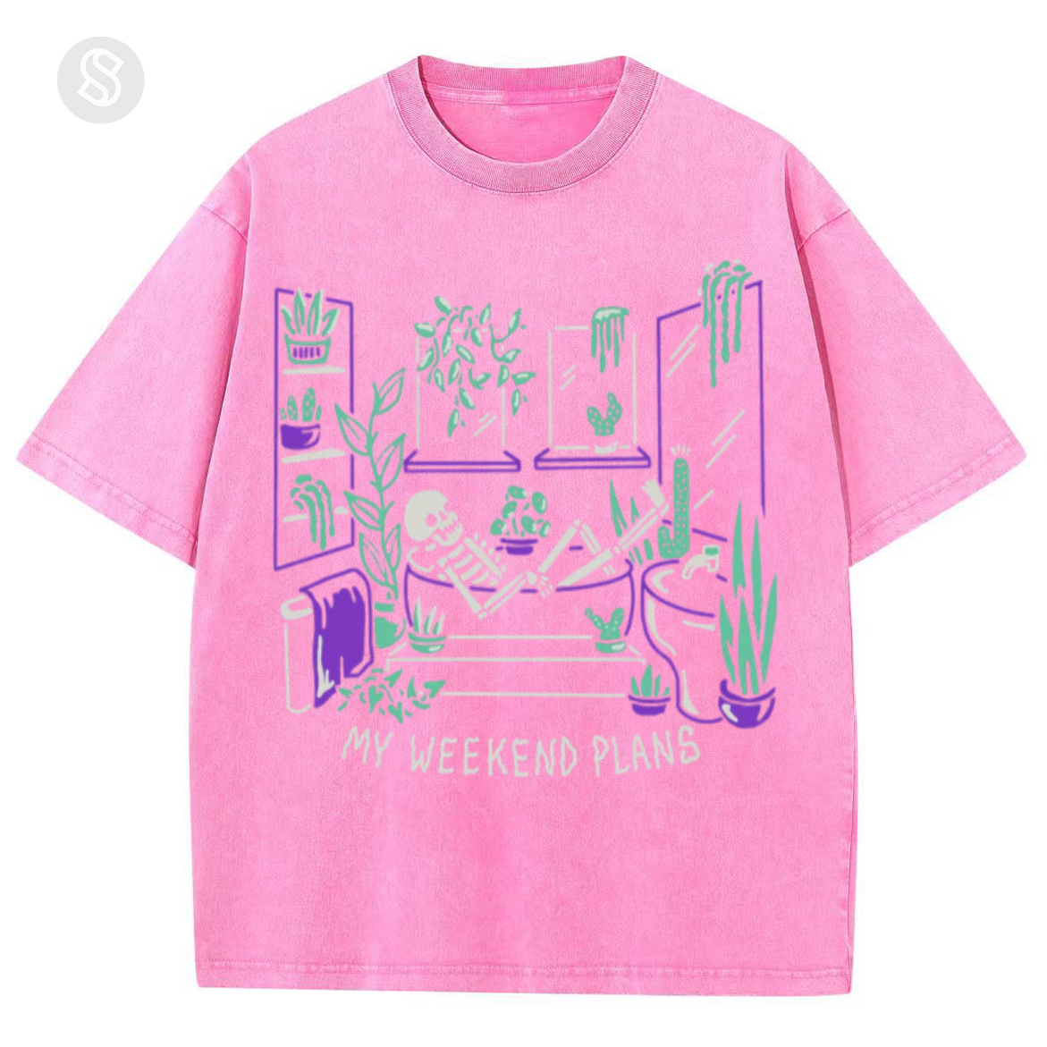My Weekend Plants Unisex Printed Retro Washed Short Sleeved T-Shirt