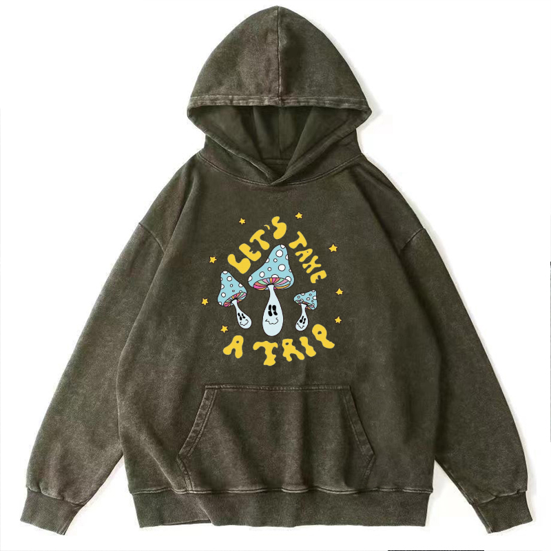 Lets Take A Trip Unisex Printed Casual Washed Hoodie Sweatshirt