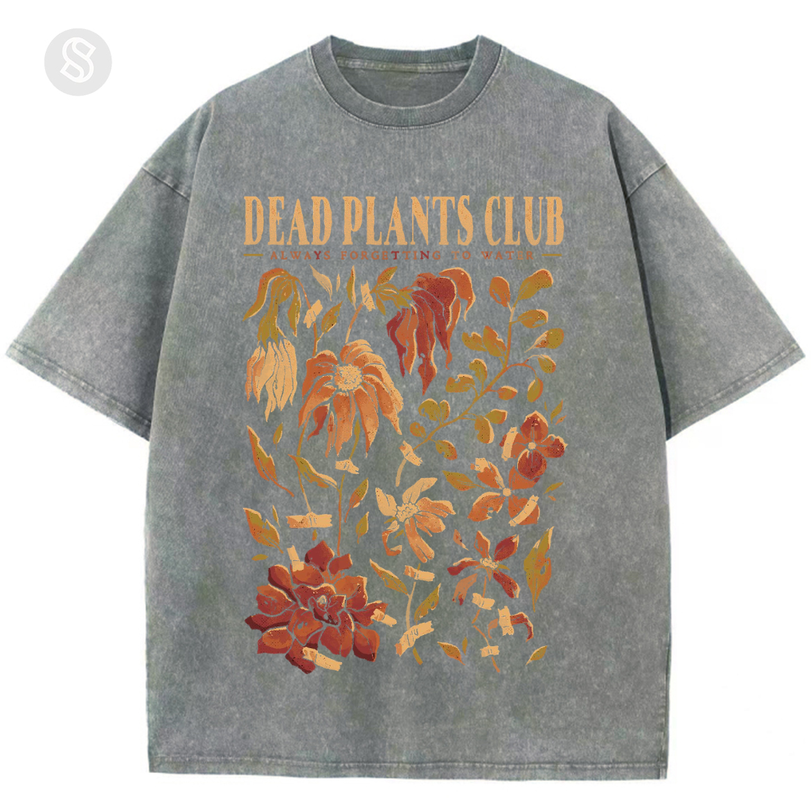 Dead Plants Club Unisex Printed Retro Washed Short Sleeved T-Shirt-Print-cool