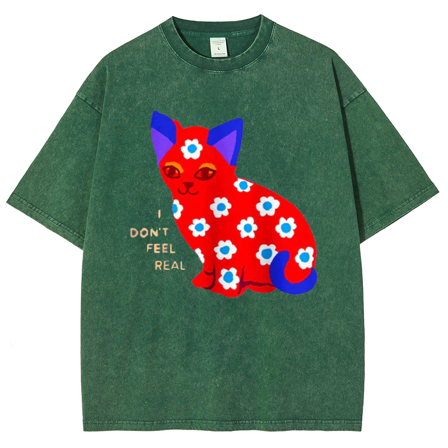 I Don't Feel Real Unisex Oversized Print Vintage Wash Denim T-Shirt