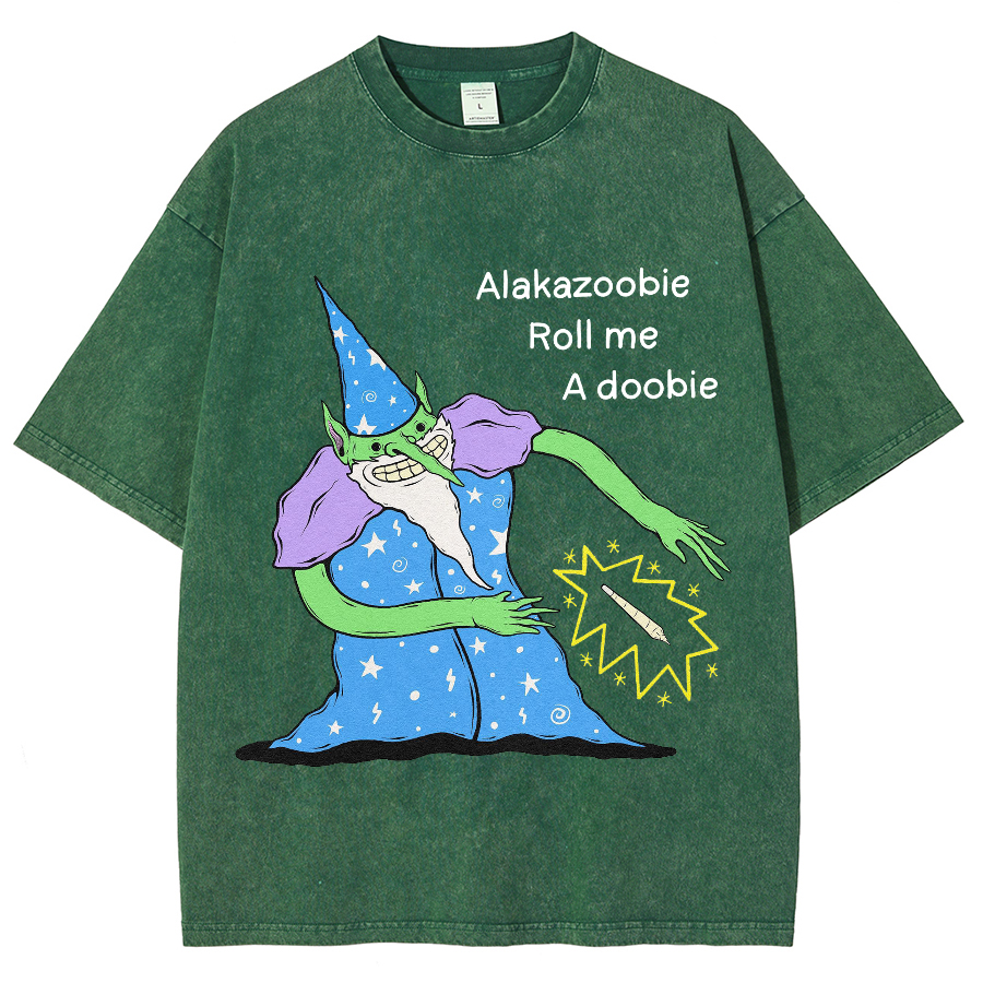 Roll Me Unisex Oversized Print Vintage Wash Denim T-Shirt