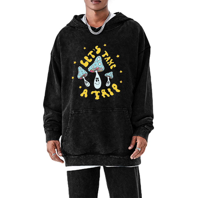 Lets Take A Trip Unisex Printed Casual Washed Hoodie Sweatshirt