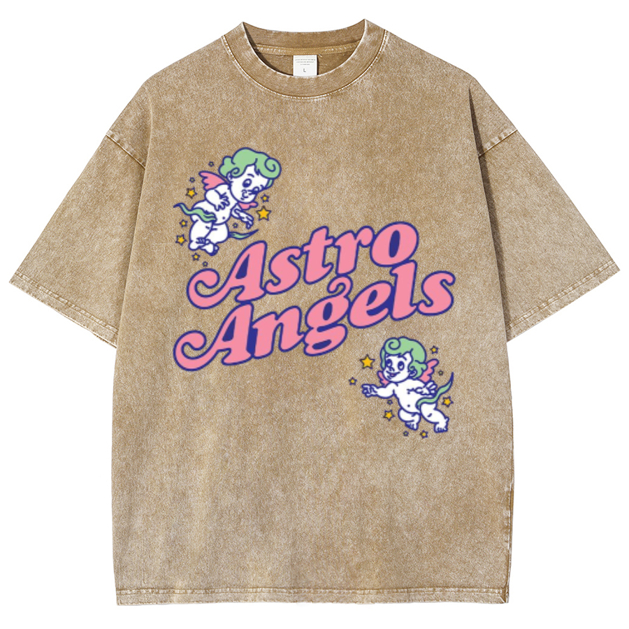 Astro Angels Unisex Oversized Print Vintage Wash Denim T-Shirt