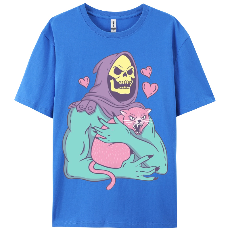 Funny Skull Cat Women Round Neck Casual Short Sleeve T-Shirt
