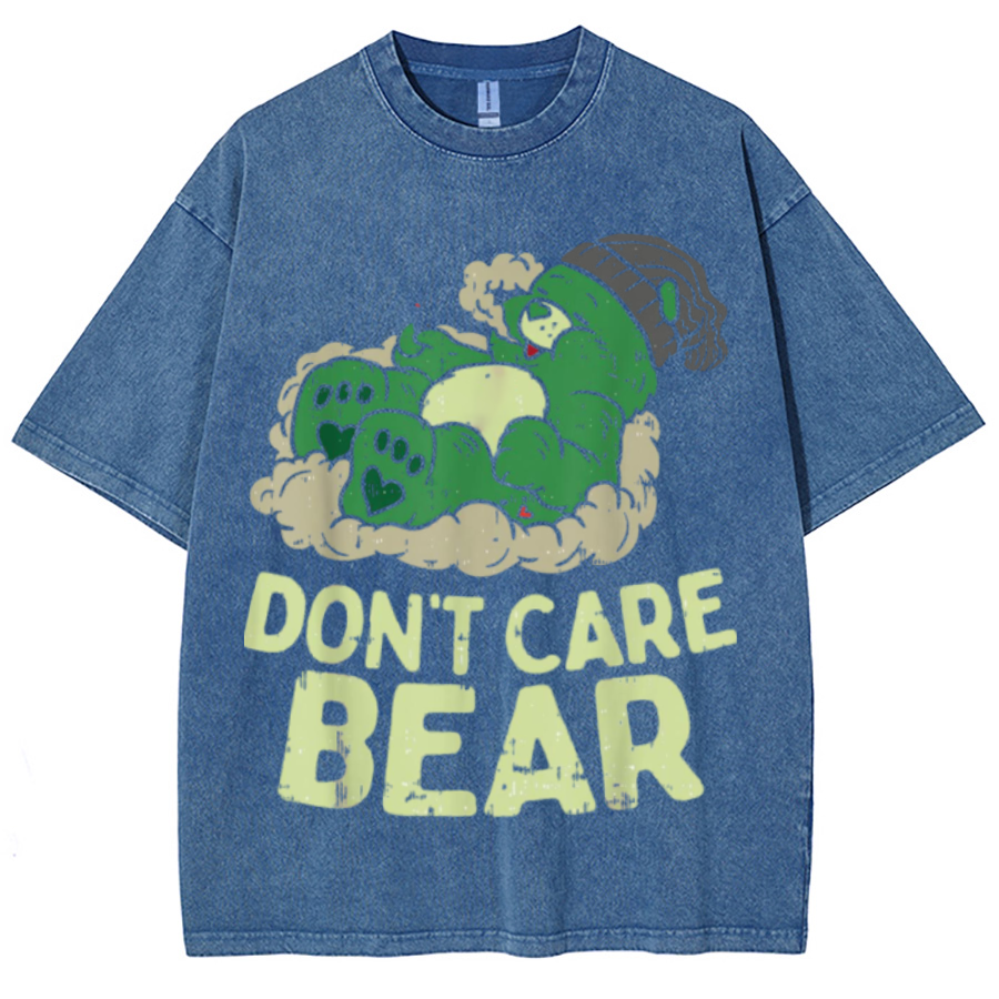 Bear Smoking Unisex Printed Retro Washed Short Sleeved T-Shirt-Print-cool