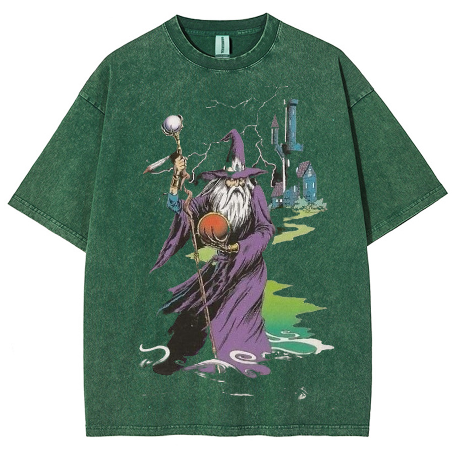 Wizard & Tower Unisex Printed Retro Washed Short Sleeved T-Shirt-Print-cool