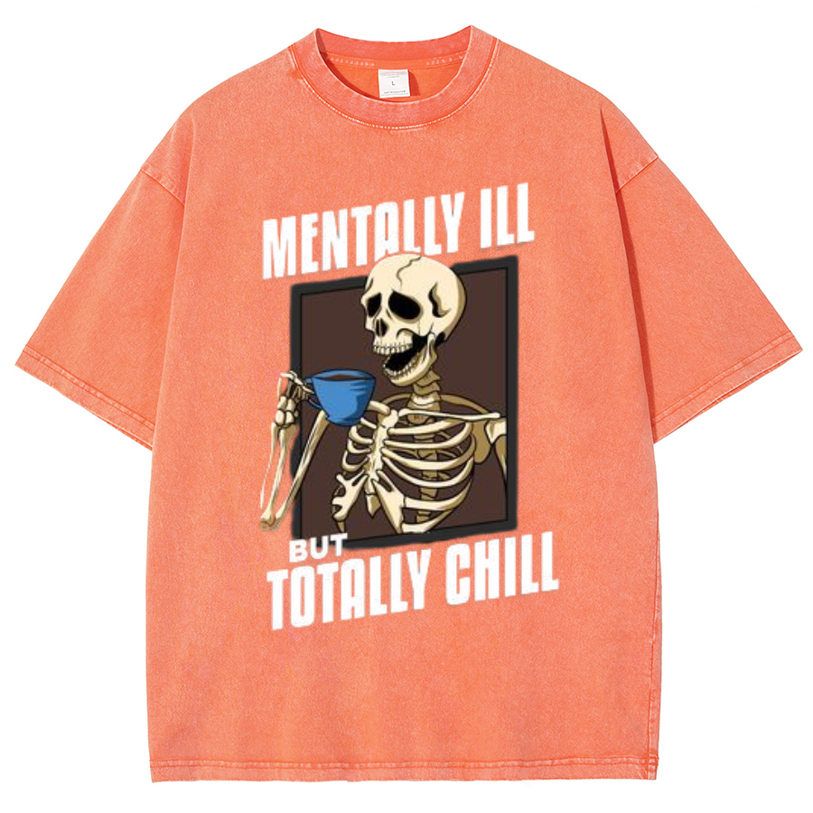 Totally Chill Unisex Oversized Print Vintage Wash Denim T-Shirt-Print-cool
