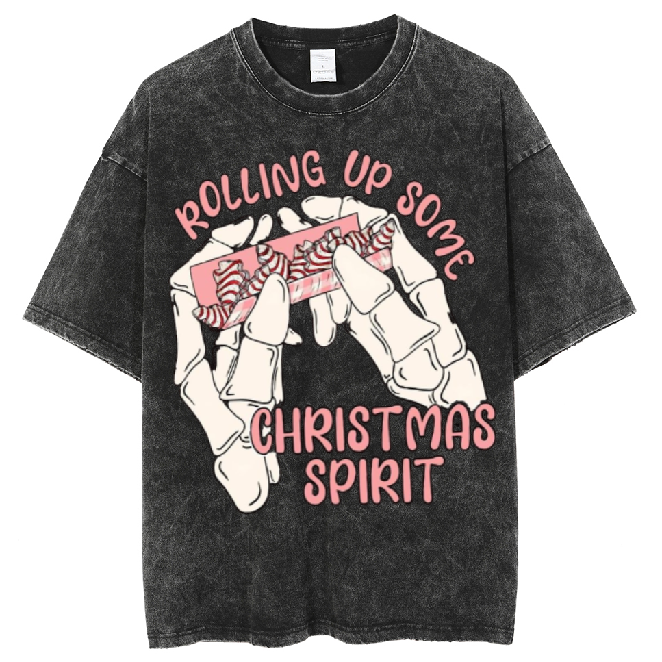 Rolling Up Unisex Oversized Print Vintage Wash Denim T-Shirt-Print-cool
