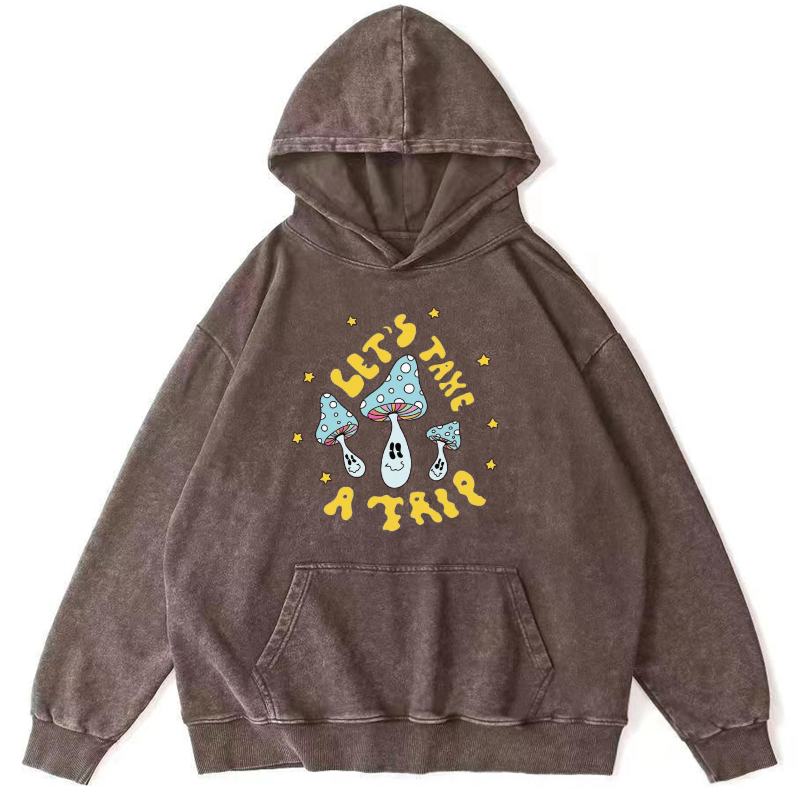 Lets Take A Trip Unisex Printed Casual Washed Hoodie Sweatshirt