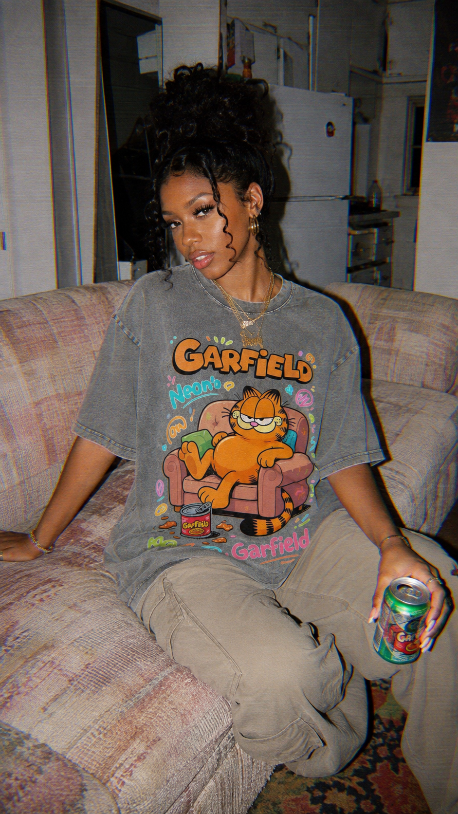 Couch Potato Garfield Unisex Vintage Washed Tee 