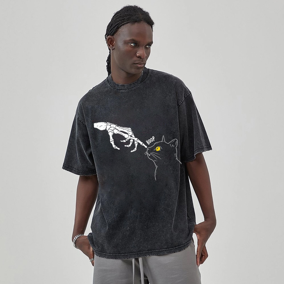 Spooky Boop Unisex Vintage Solid Wash Denim T-Shirts-Print-cool
