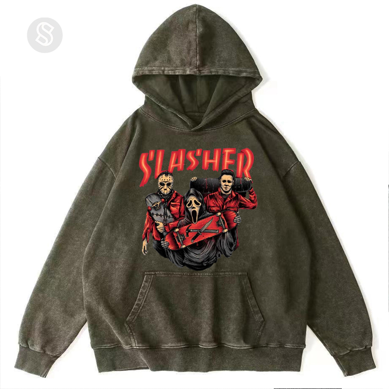Slasher Unisex Printed Casual Washed Hoodie Sweatshirt-Print-cool