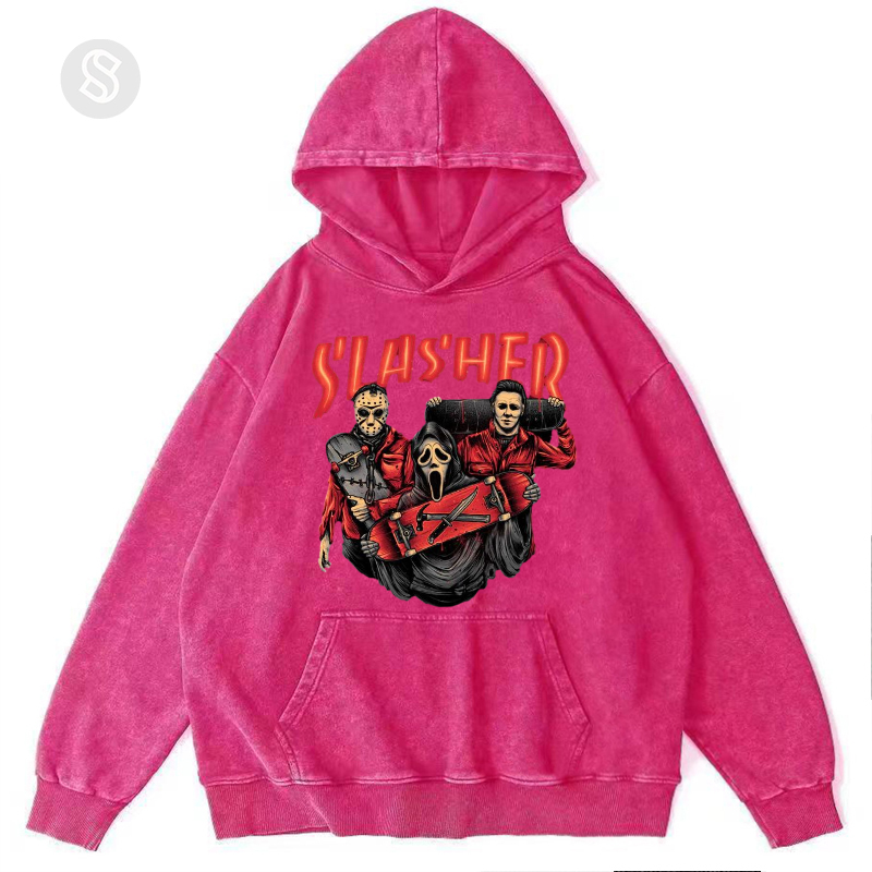 Slasher Unisex Printed Casual Washed Hoodie Sweatshirt-Print-cool