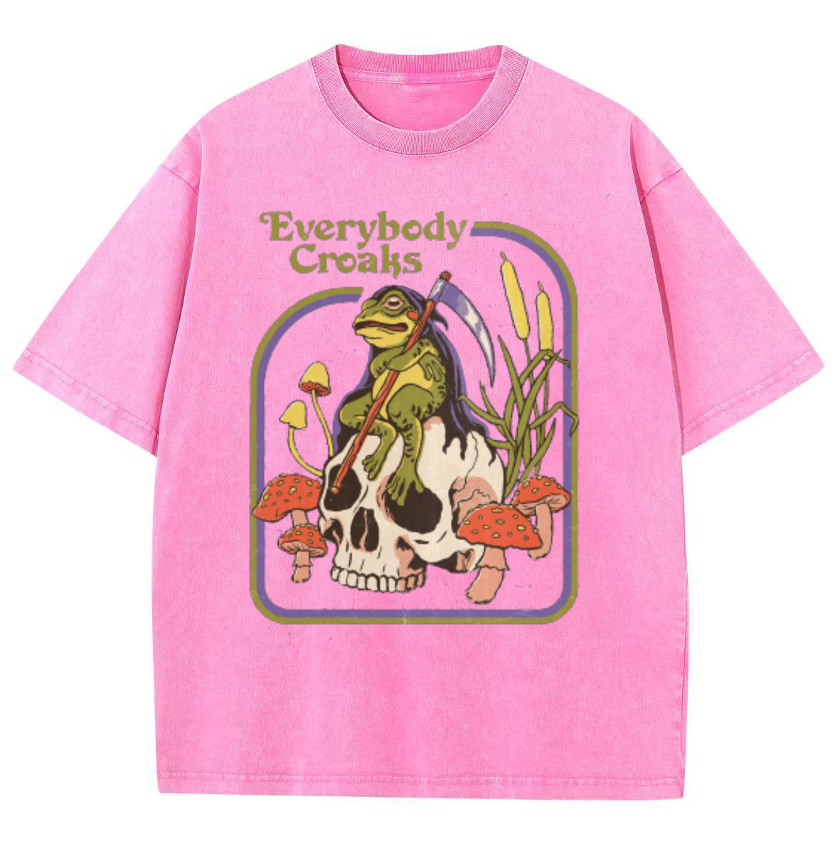 Everybody Croaks Unisex Oversized Print Vintage Wash Denim T-Shirt