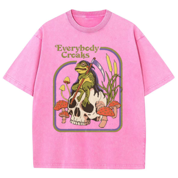 Everybody Croaks Unisex Oversized Print Vintage Wash Denim T-Shirt