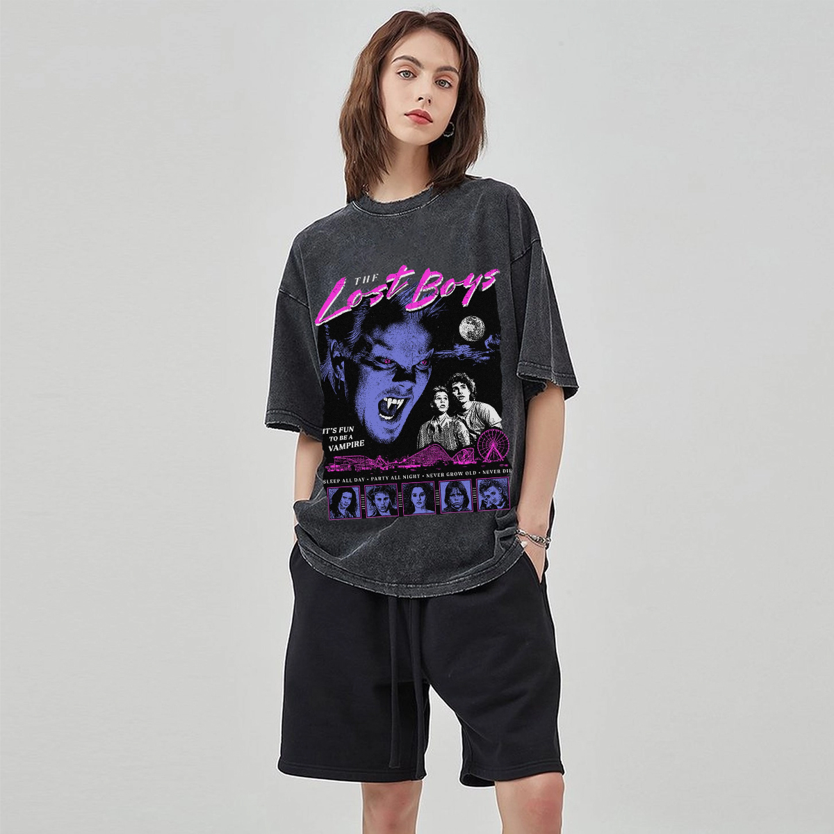 The Lost Unisex Vintage Wash Denim T-Shirts-Print-cool