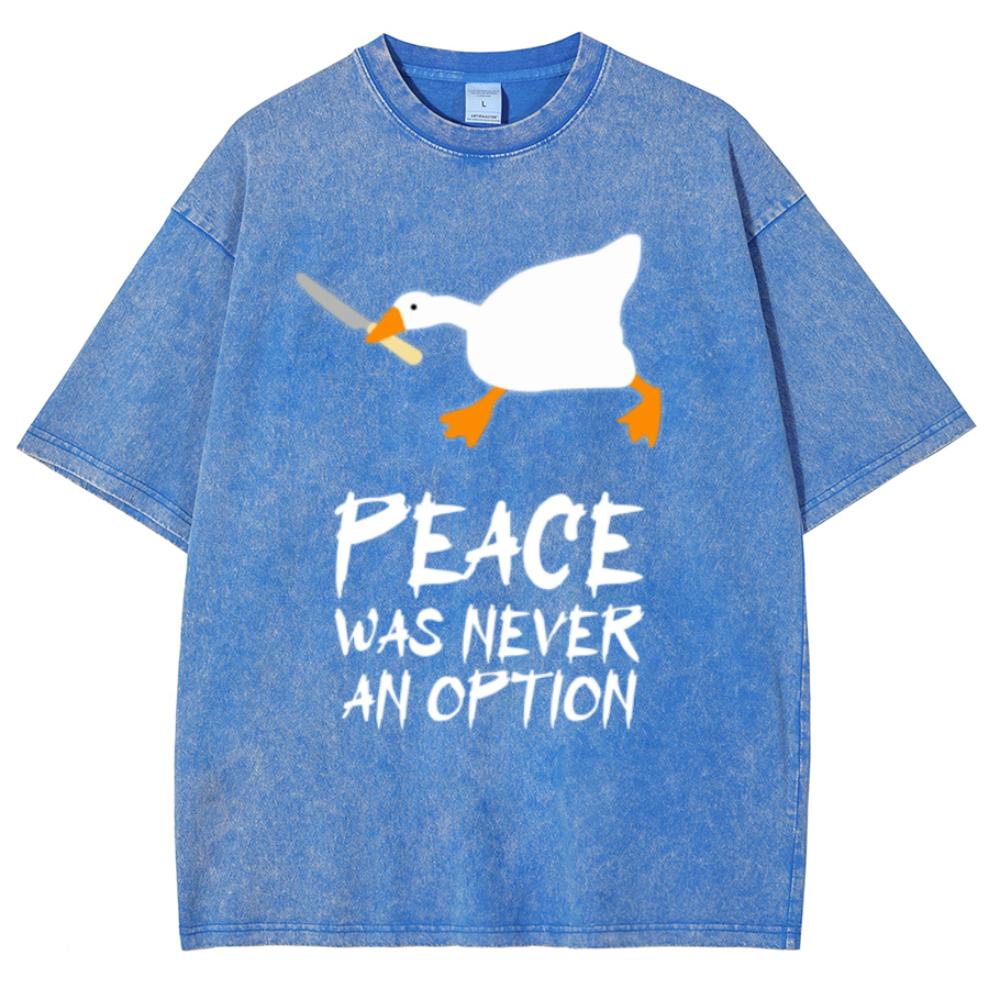 Peace Unisex Oversized Print Vintage Wash Denim T-Shirt-Print-cool