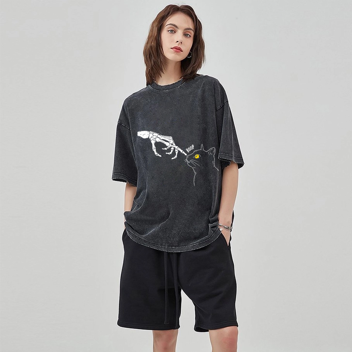 Spooky Boop Unisex Vintage Solid Wash Denim T-Shirts-Print-cool