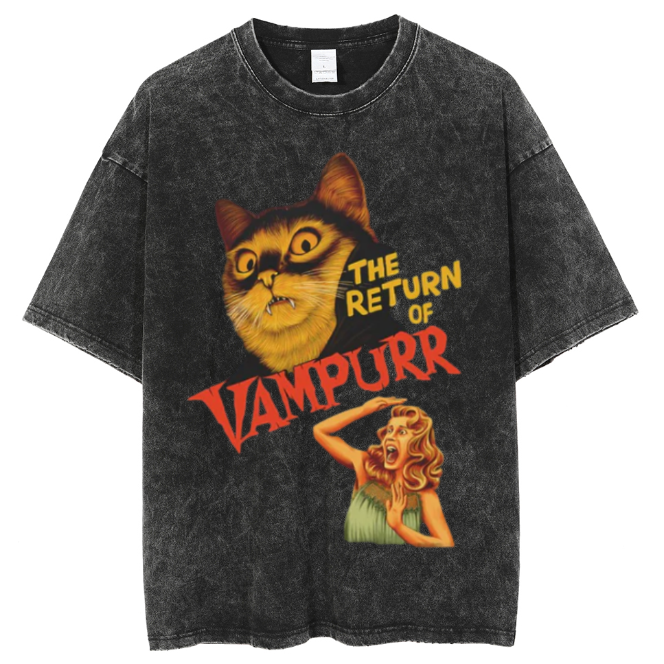 The Return Of Vampurr Unisex Vintage Solid Wash Denim T-Shirts-Print-cool