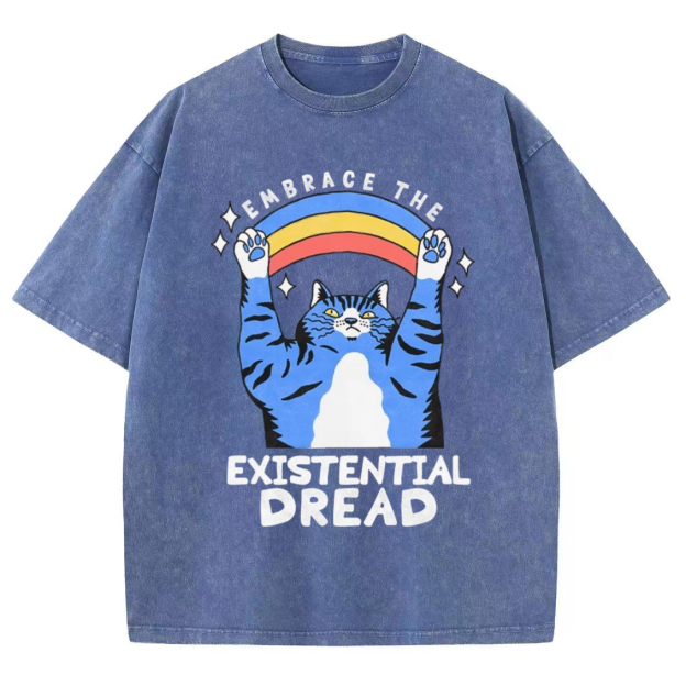 Embrace The Existential Dread Unisex Vintage Solid Wash Denim T-Shirts