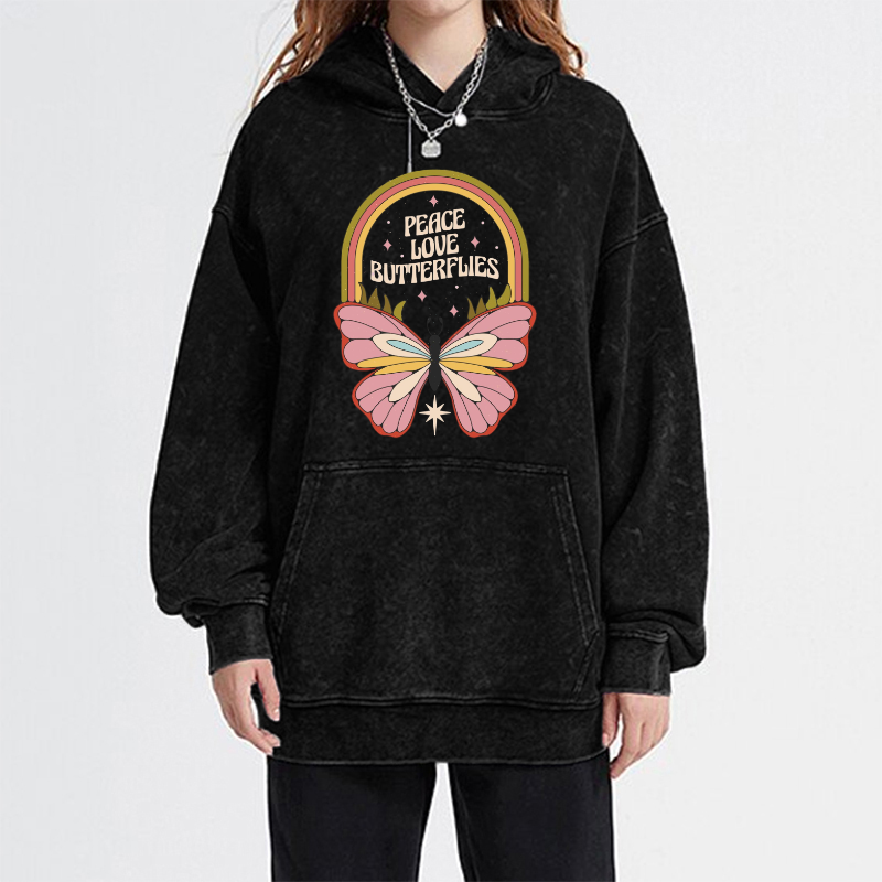 Peace Unisex Printed Casual Washed Hoodie Sweatshirt