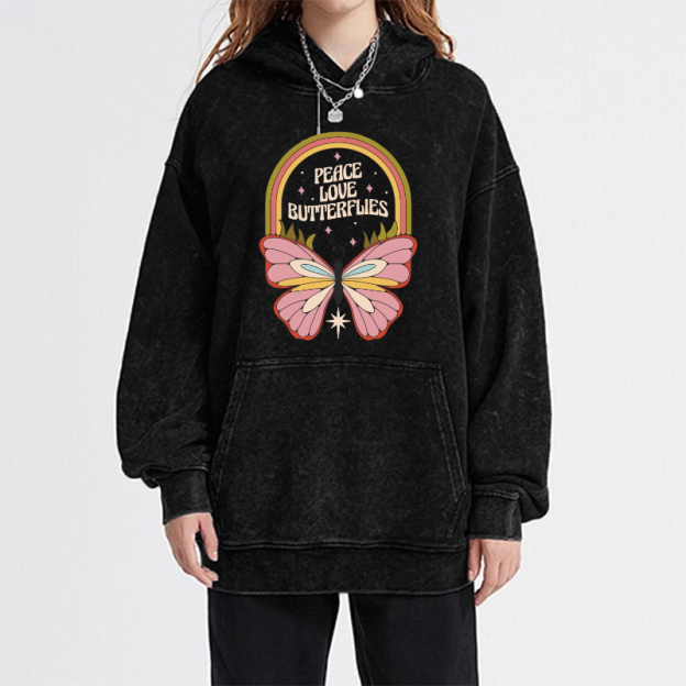 Peace Unisex Printed Casual Washed Hoodie Sweatshirt