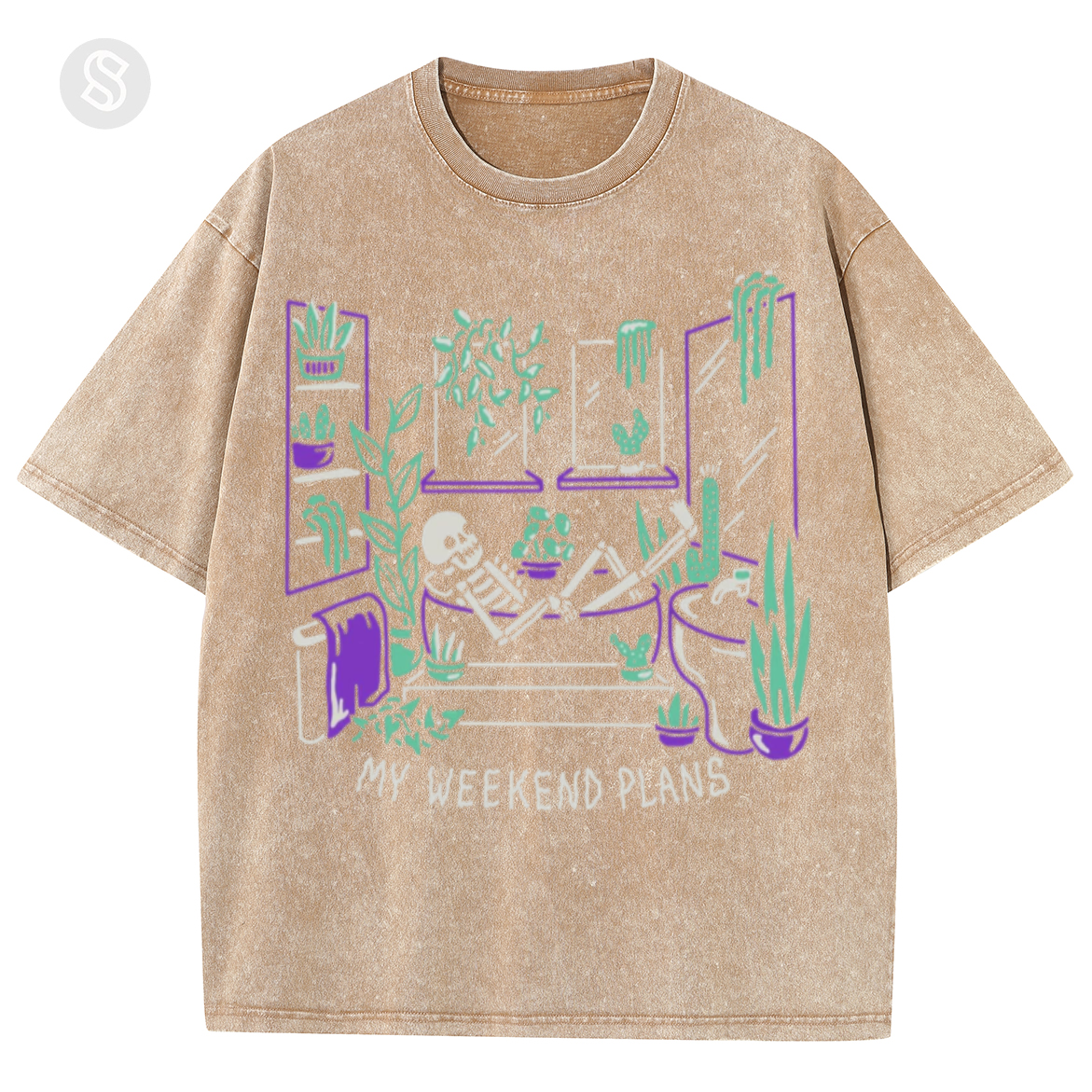 My Weekend Plants Unisex Printed Retro Washed Short Sleeved T-Shirt