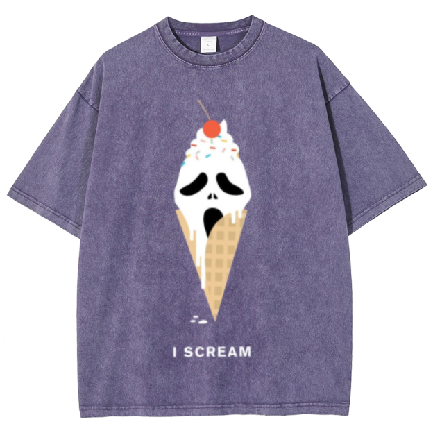 Iscream Unisex Oversized Print Vintage Wash Denim T-Shirt