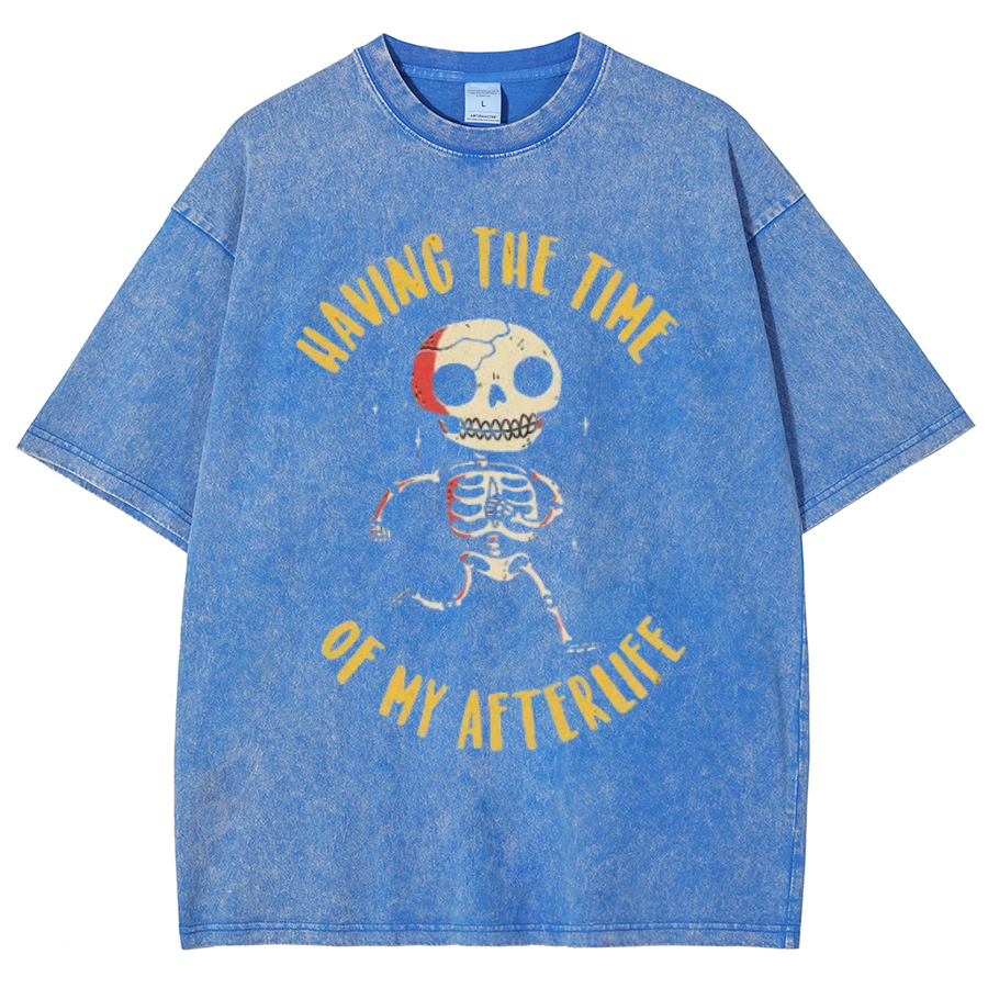 Having The Time Unisex Oversized Print Vintage Wash Denim T-Shirt