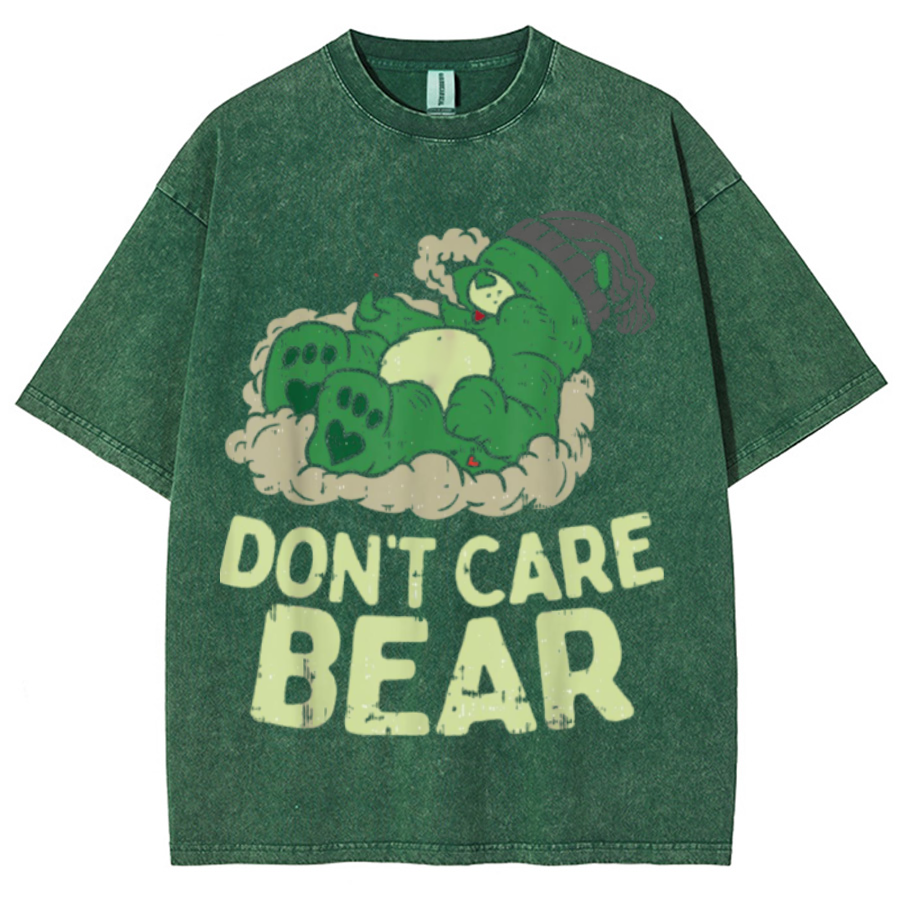 Bear Smoking Unisex Printed Retro Washed Short Sleeved T-Shirt-Print-cool