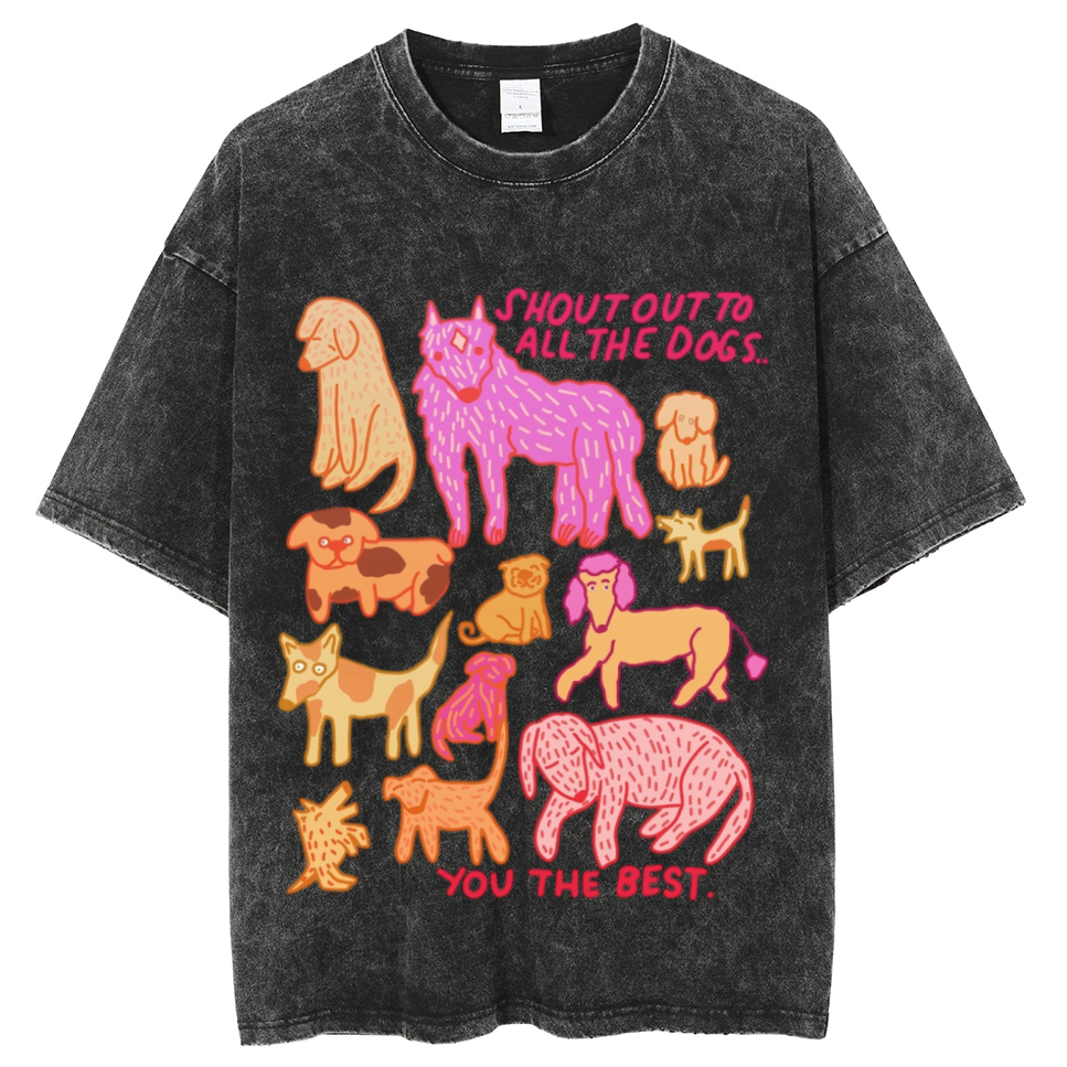 Shout Out To All The Dogs Unisex Oversized Print Vintage Wash Denim T-Shirt