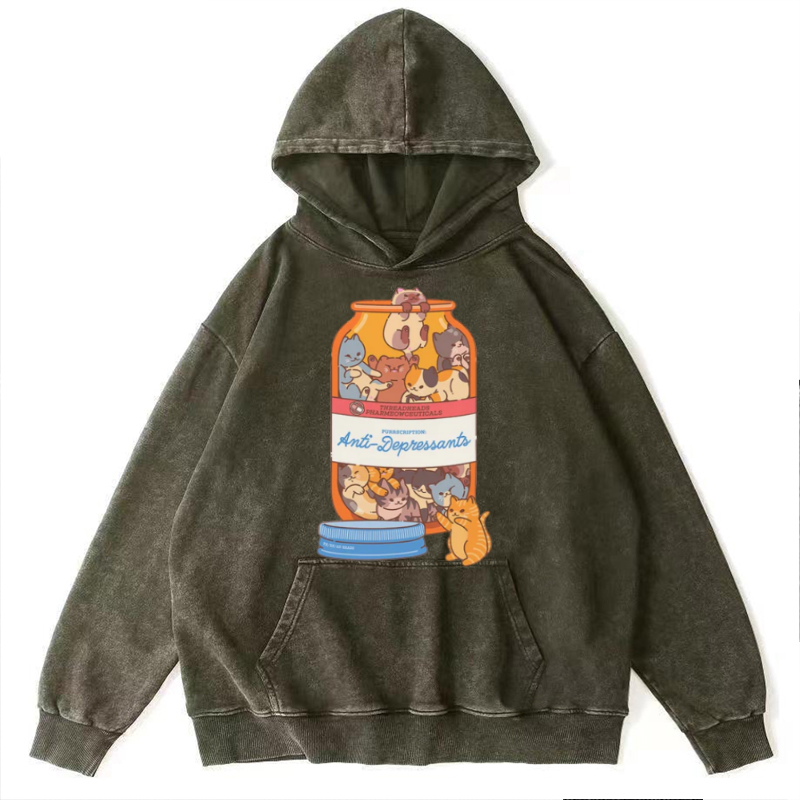 Funny Cat Unisex Printed Casual Washed Hoodie Sweatshirt-Print-cool