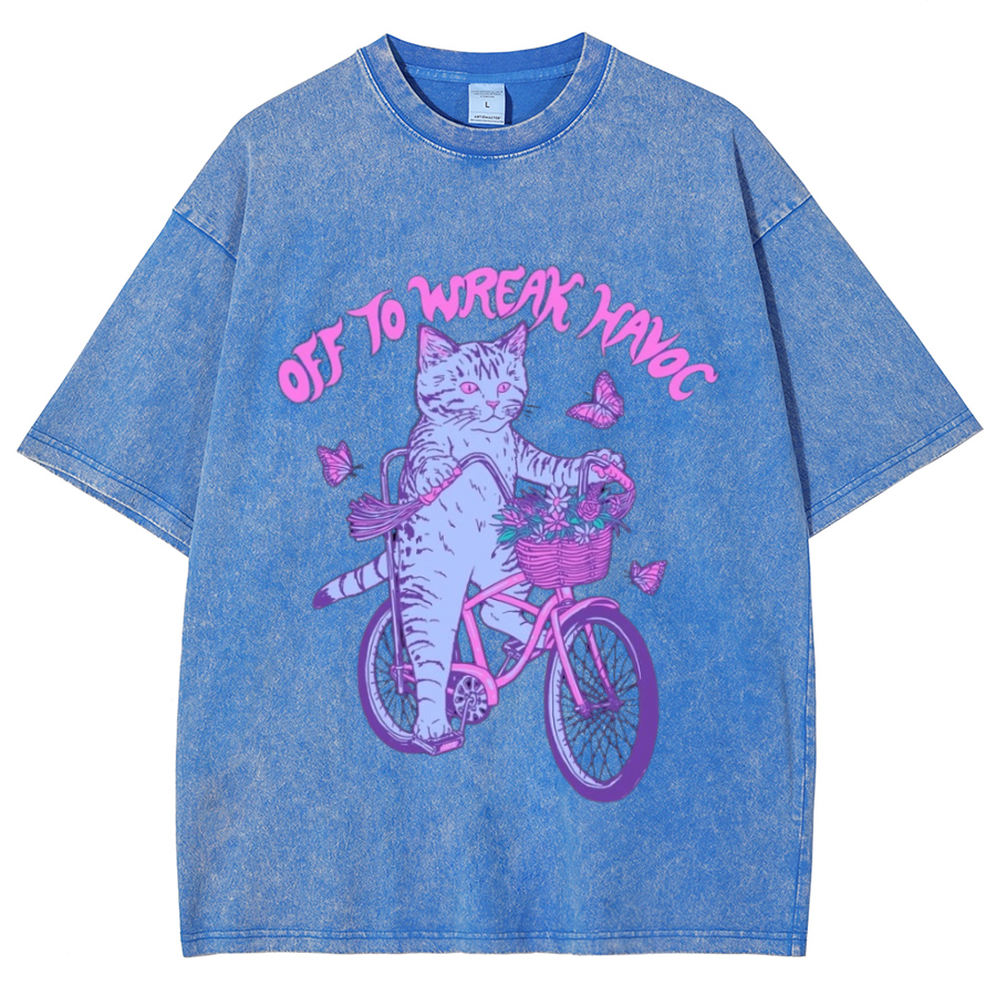 Off To Wreak Havoc Unisex Oversized Print Vintage Wash Denim T-Shirt