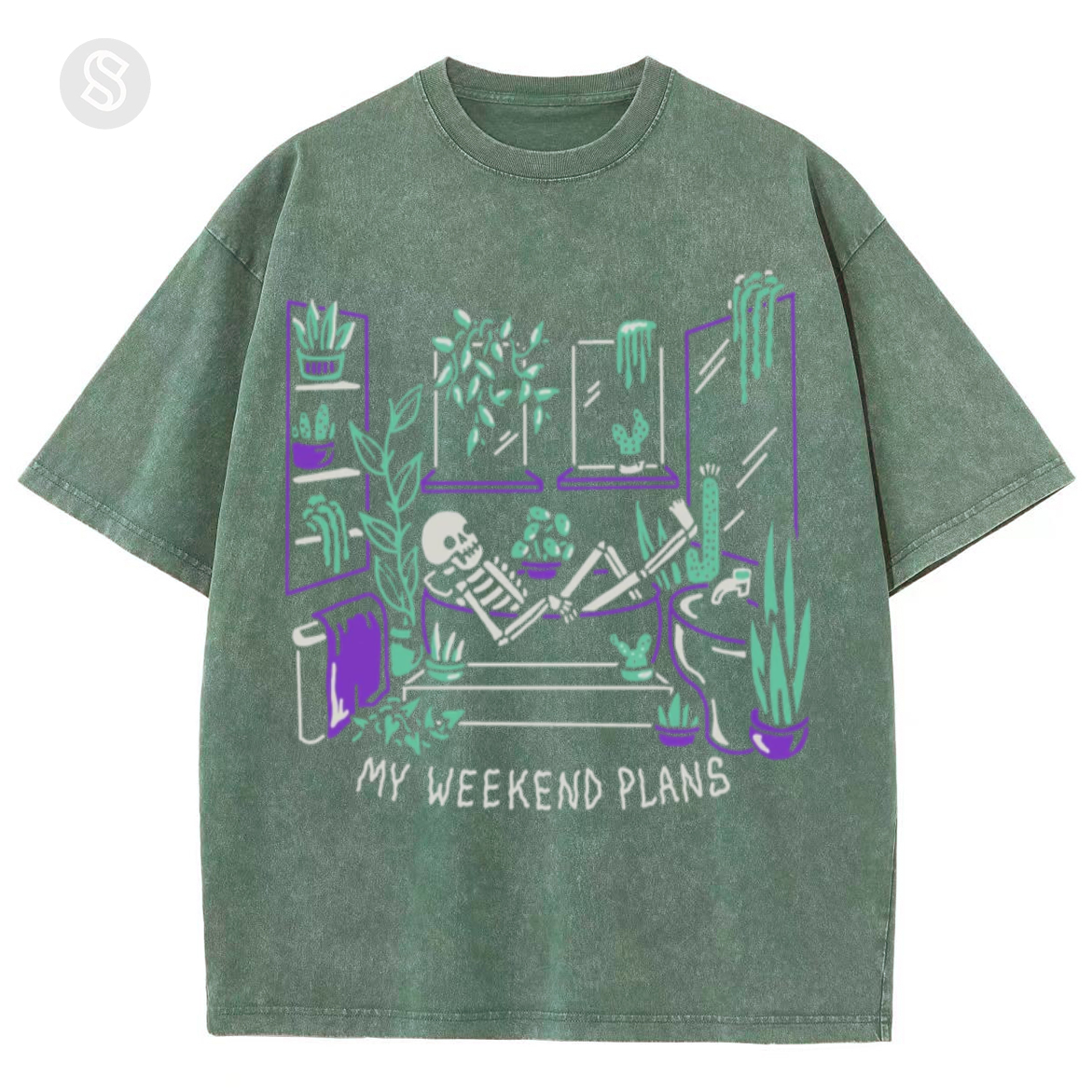 My Weekend Plants Unisex Printed Retro Washed Short Sleeved T-Shirt