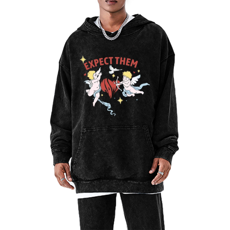 Expect Them Unisex Printed Casual Washed Hoodie Sweatshirt
