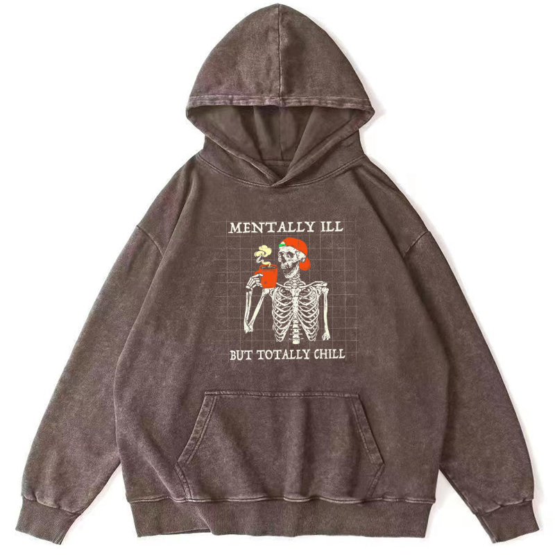 Mentally Ill Unisex Printed Casual Washed Hoodie Sweatshirt