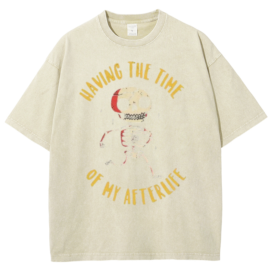Having The Time Unisex Oversized Print Vintage Wash Denim T-Shirt