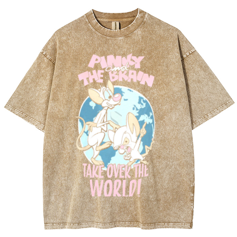 Pinky And The Brain Unisex Vintage Solid Wash Denim T-Shirts-Print-cool