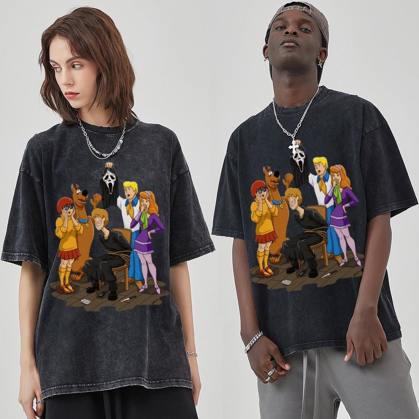 Ghost Face Unisex Vintage Wash Denim T-Shirts