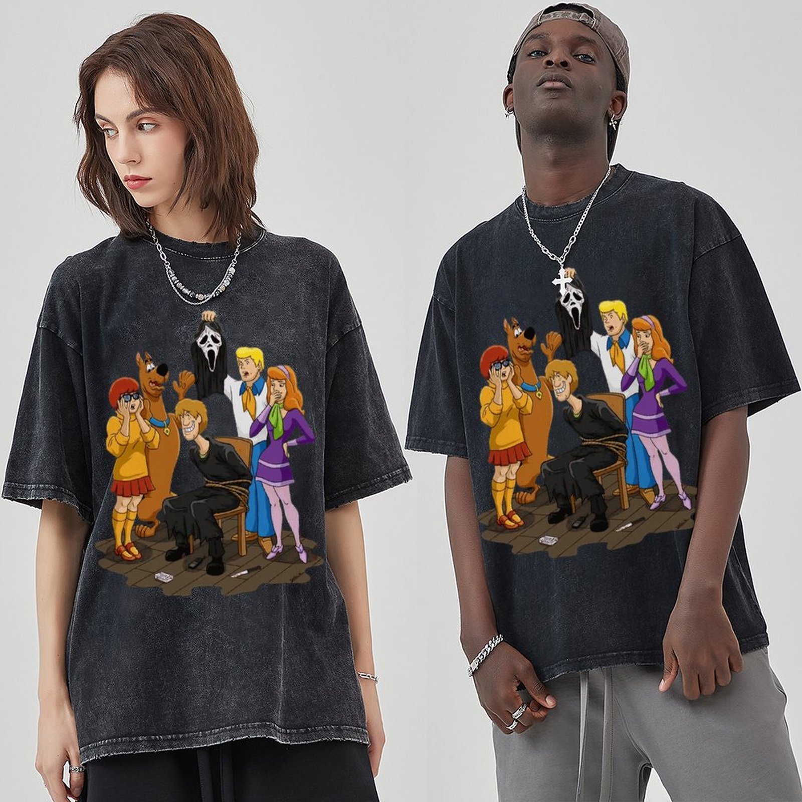 Ghost Face Unisex Vintage Wash Denim T-Shirts