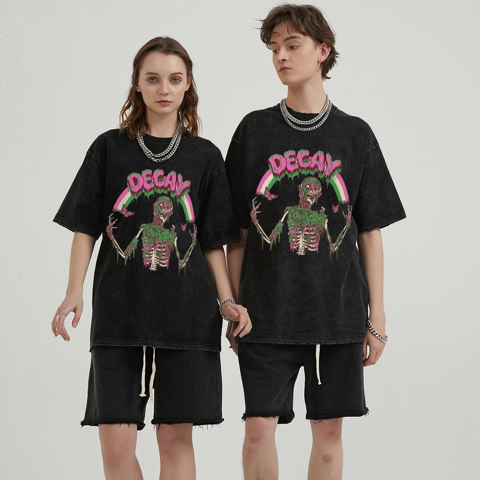 Decay Unisex Vintage Solid Wash Denim T-Shirts-Print-cool
