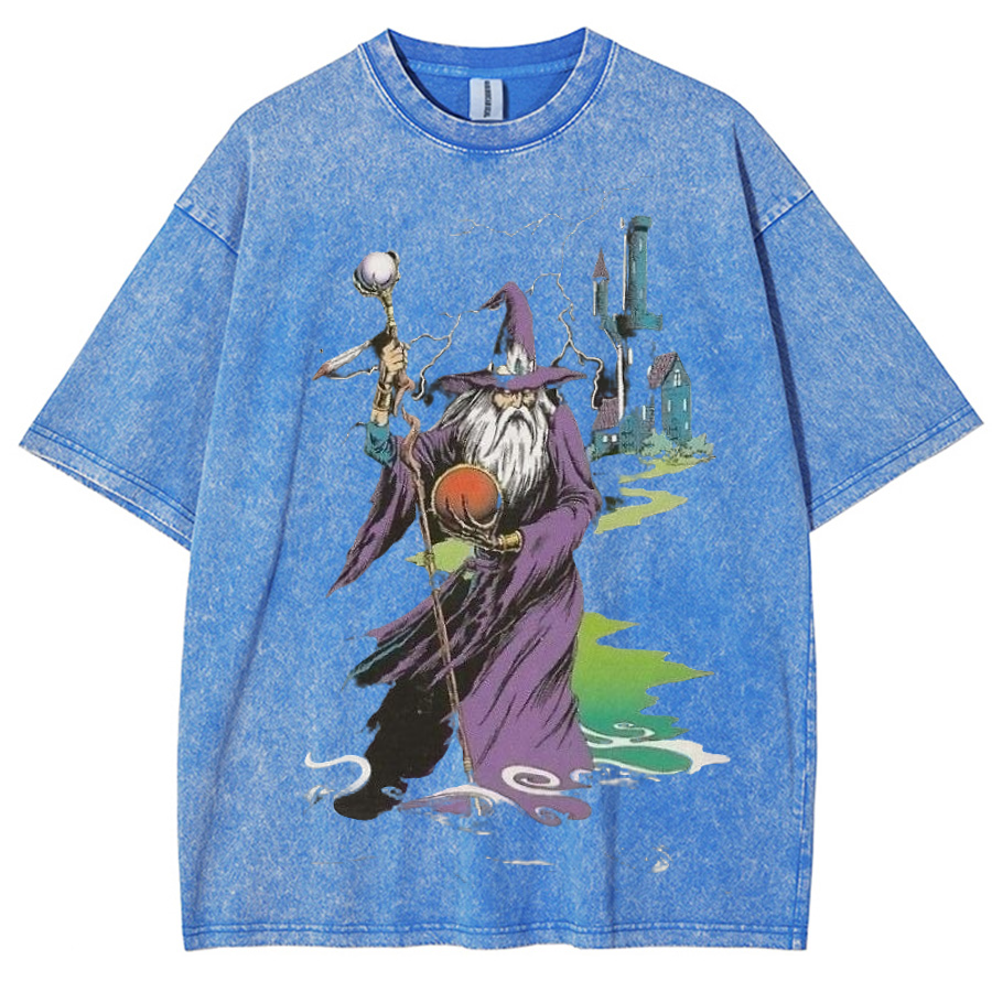 Wizard & Tower Unisex Printed Retro Washed Short Sleeved T-Shirt-Print-cool
