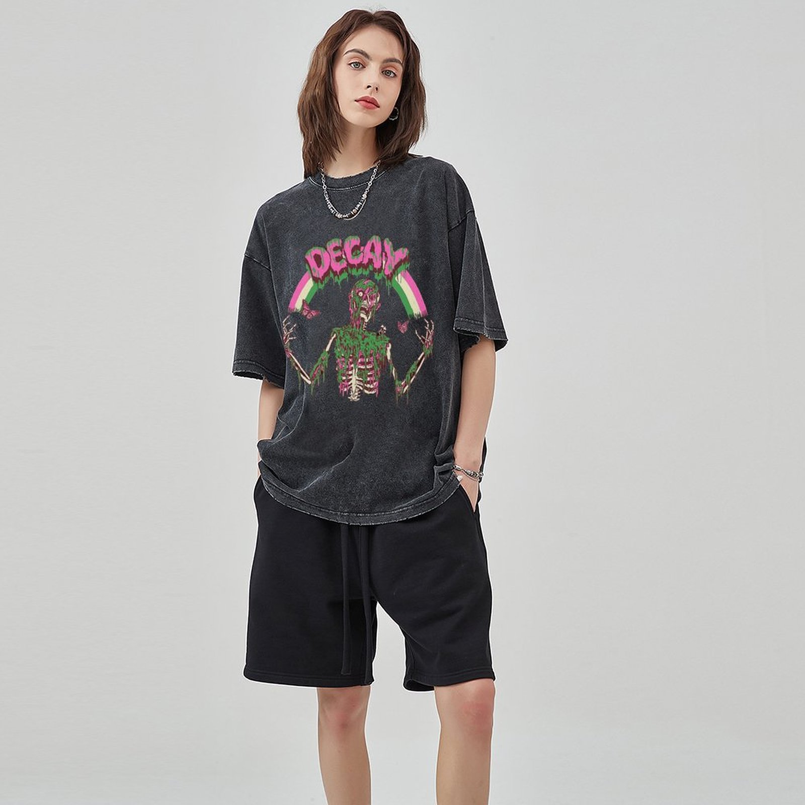 Decay Unisex Vintage Solid Wash Denim T-Shirts-Print-cool