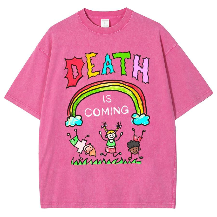 Death Is Coming Unisex Oversized Print Vintage Wash Denim T-Shirt