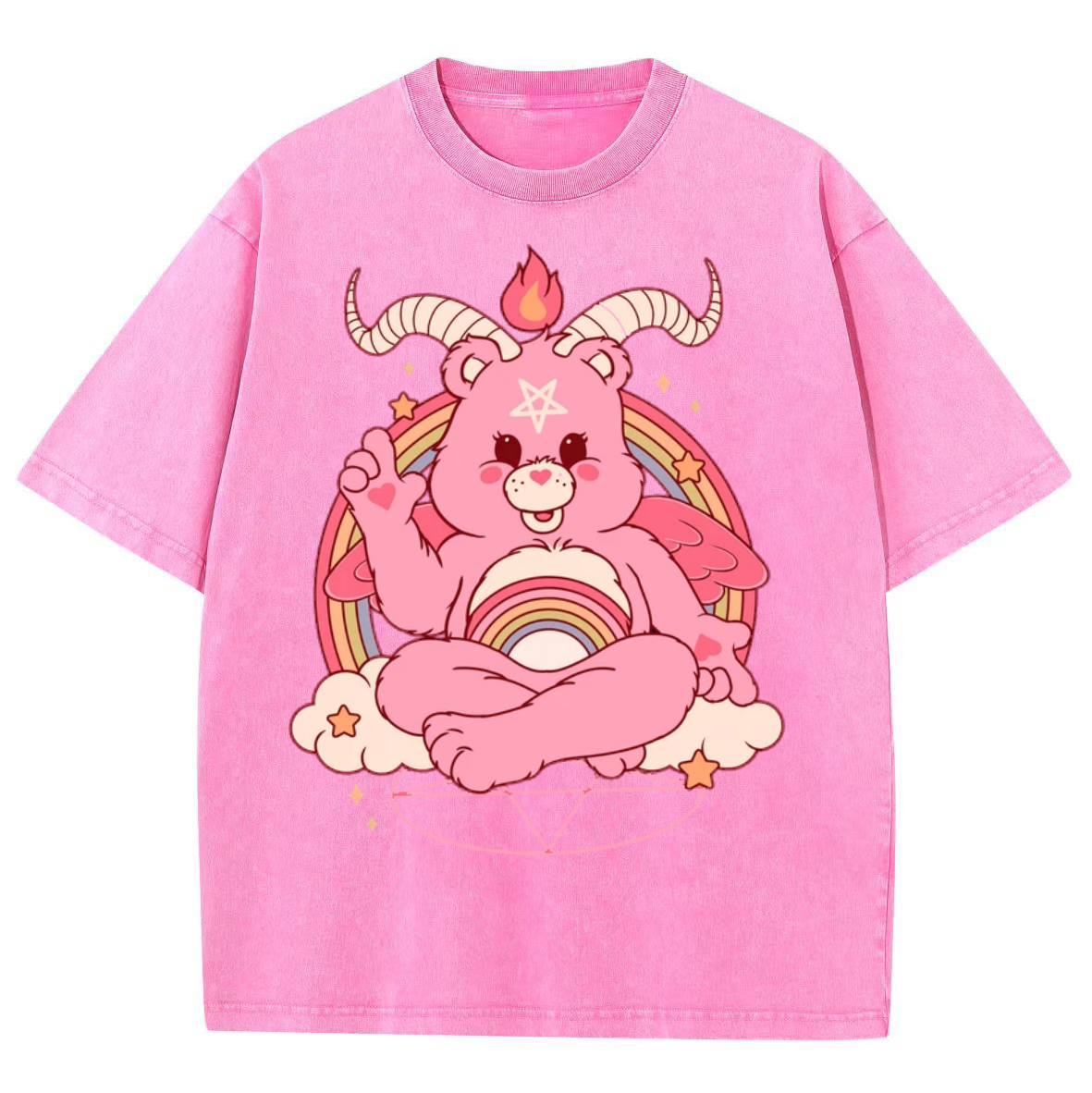 Funny Bear Unisex Printed Retro Washed Short Sleeved T-Shirt